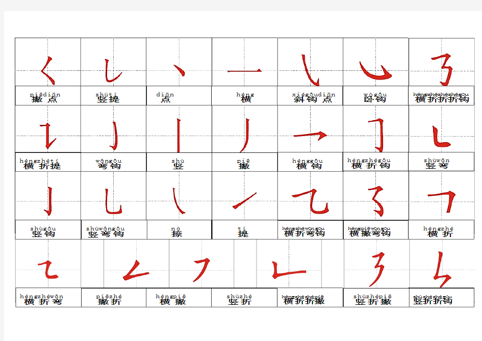 小学生汉字基本笔画加注音(可打印)