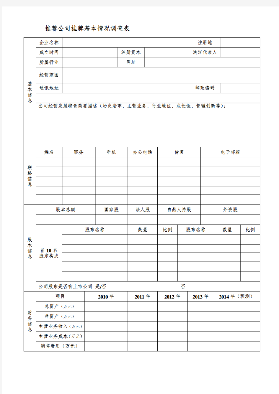 潜在公司基本情况调查表