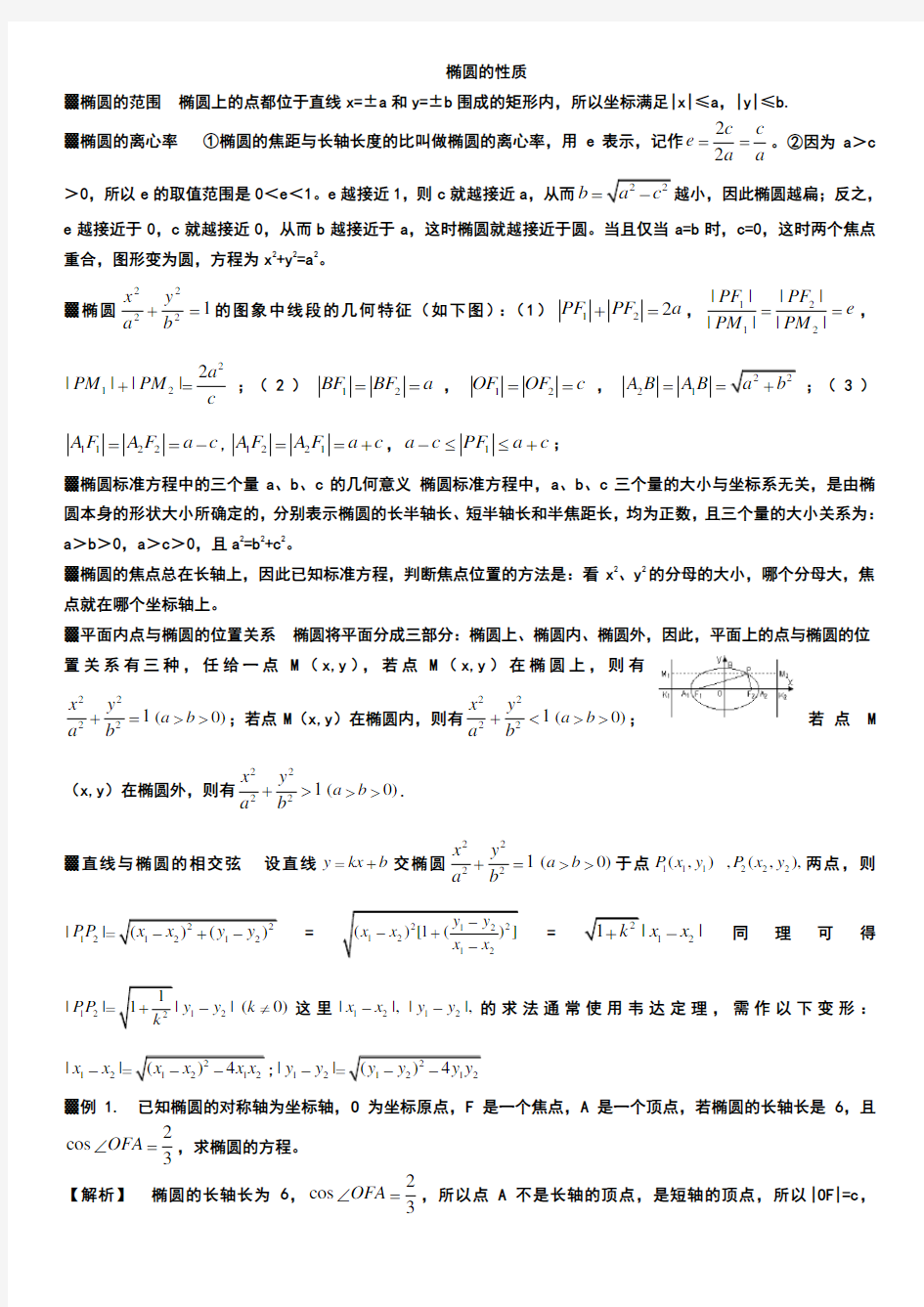 选修2-1数学椭圆综合知识点+大量例题