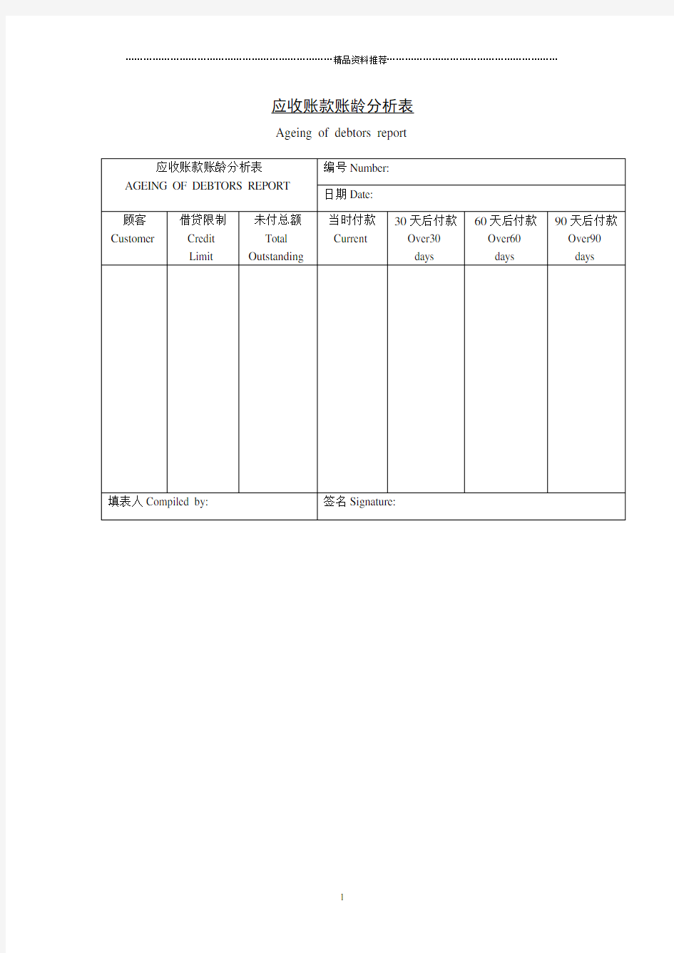 应收账款账龄分析表