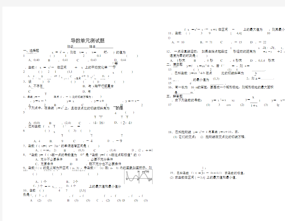 (完整版)导数测试题(含答案).docx