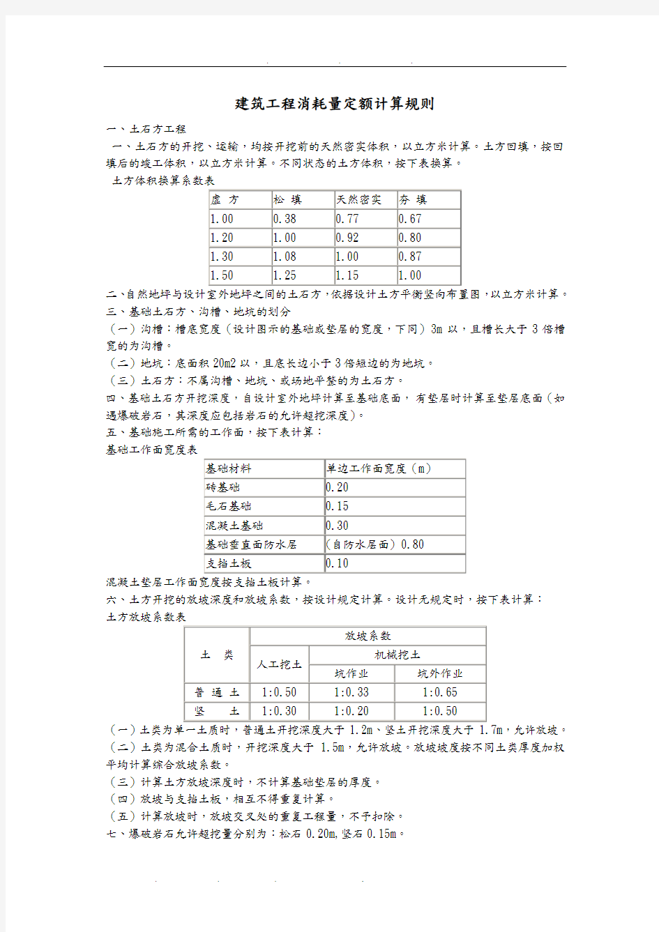 某建筑工程消耗量定额计算规则