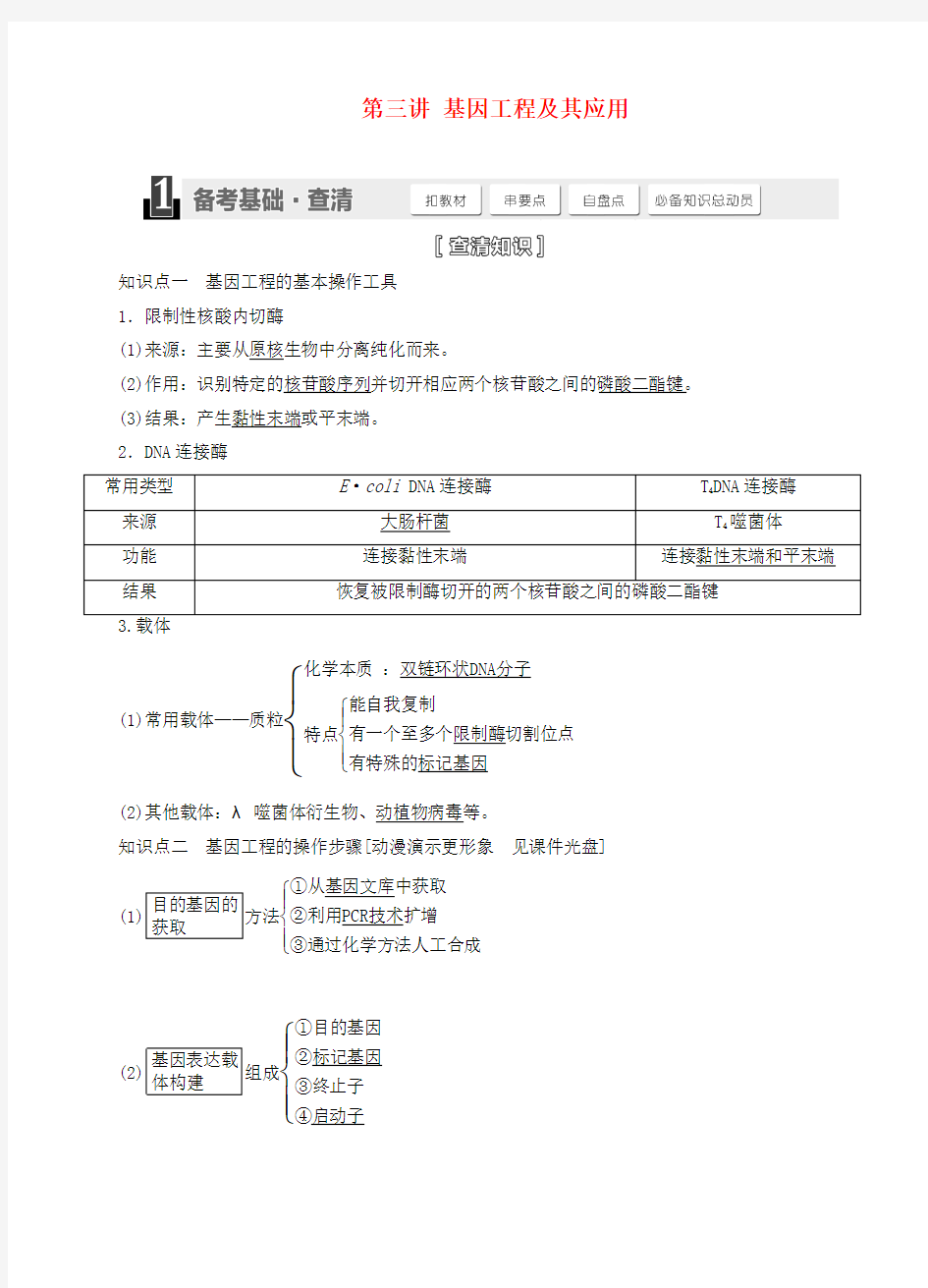 【三维设计】高考生物一轮精品讲义 3.3 基因工程及其应用 新人教版必修2