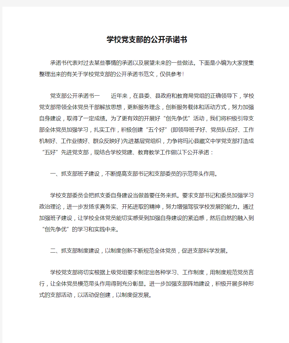 学校党支部的公开承诺书