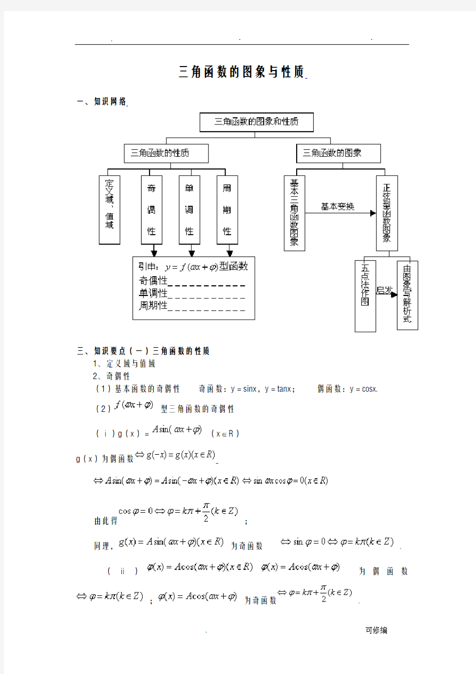 三角函数的图象及性质知识点汇总