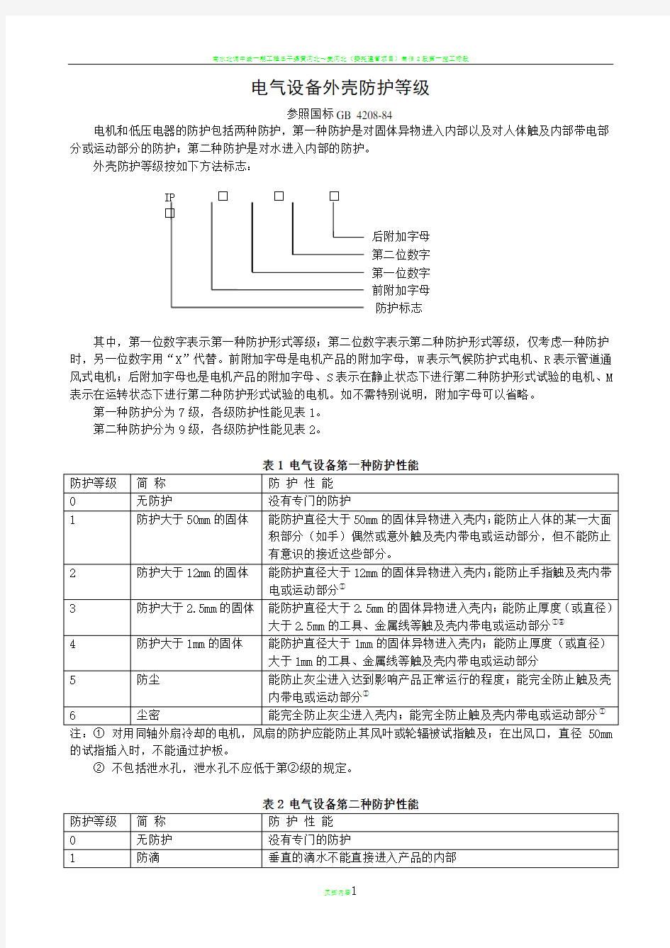 电气设备外壳防护等级