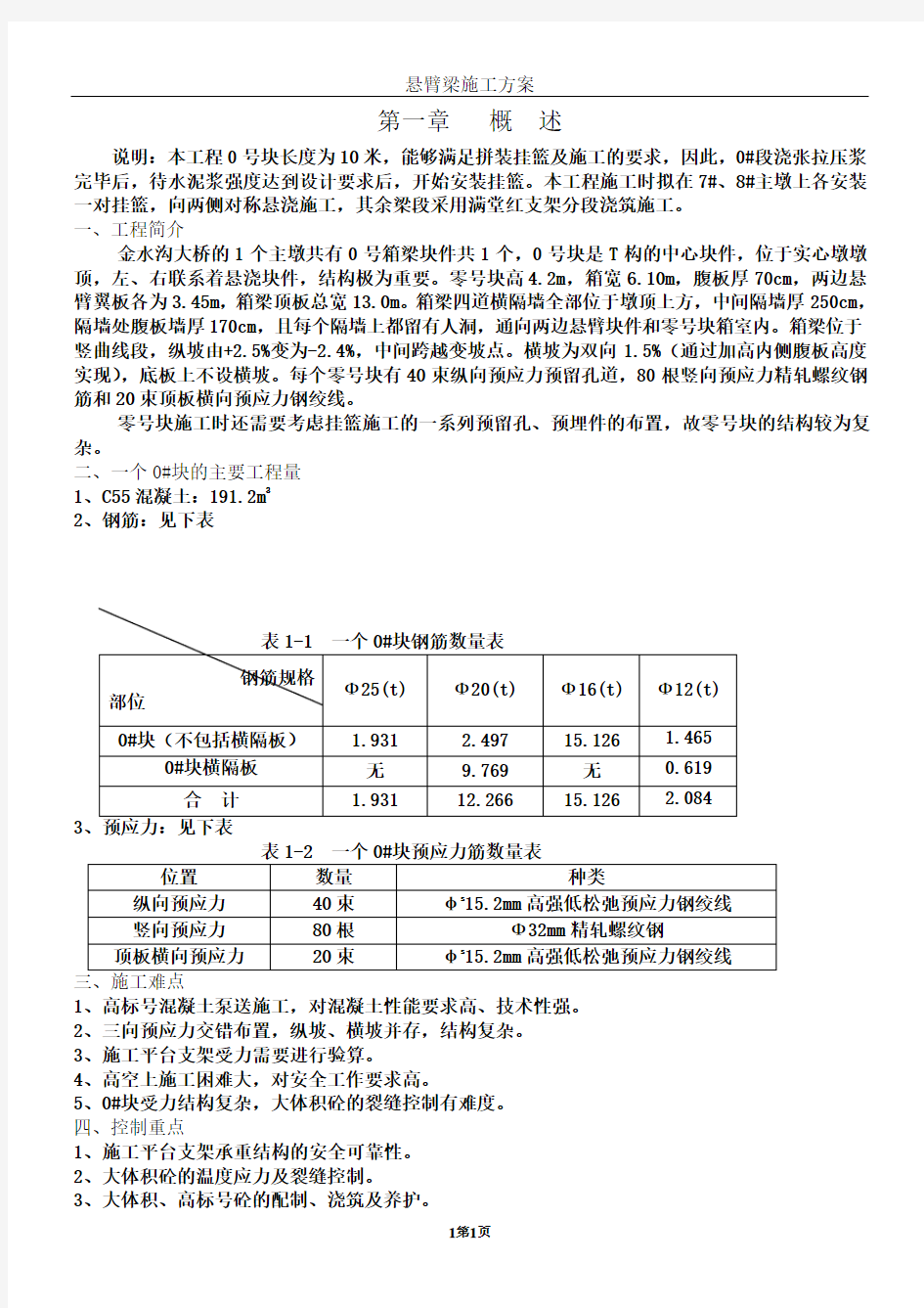 悬臂浇筑箱梁0号块施工方案