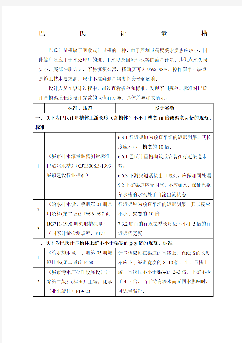 巴氏计量槽渠长设计