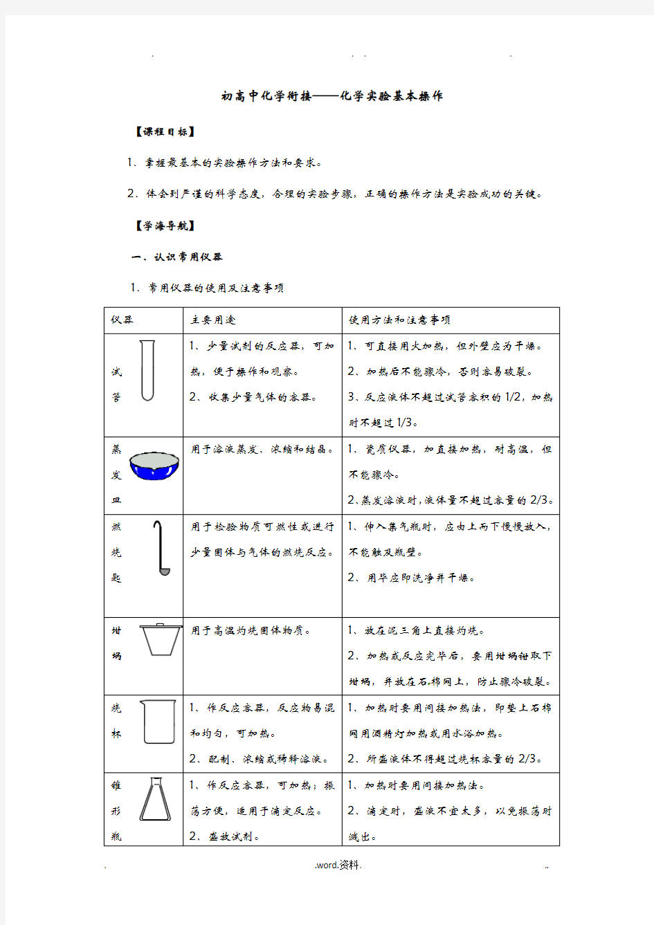 初高中化学衔接——化学实验基本操作