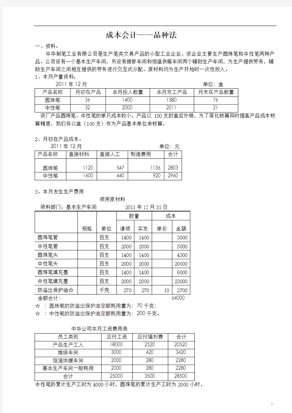 《成本会计》成本计算方法-品种法.doc