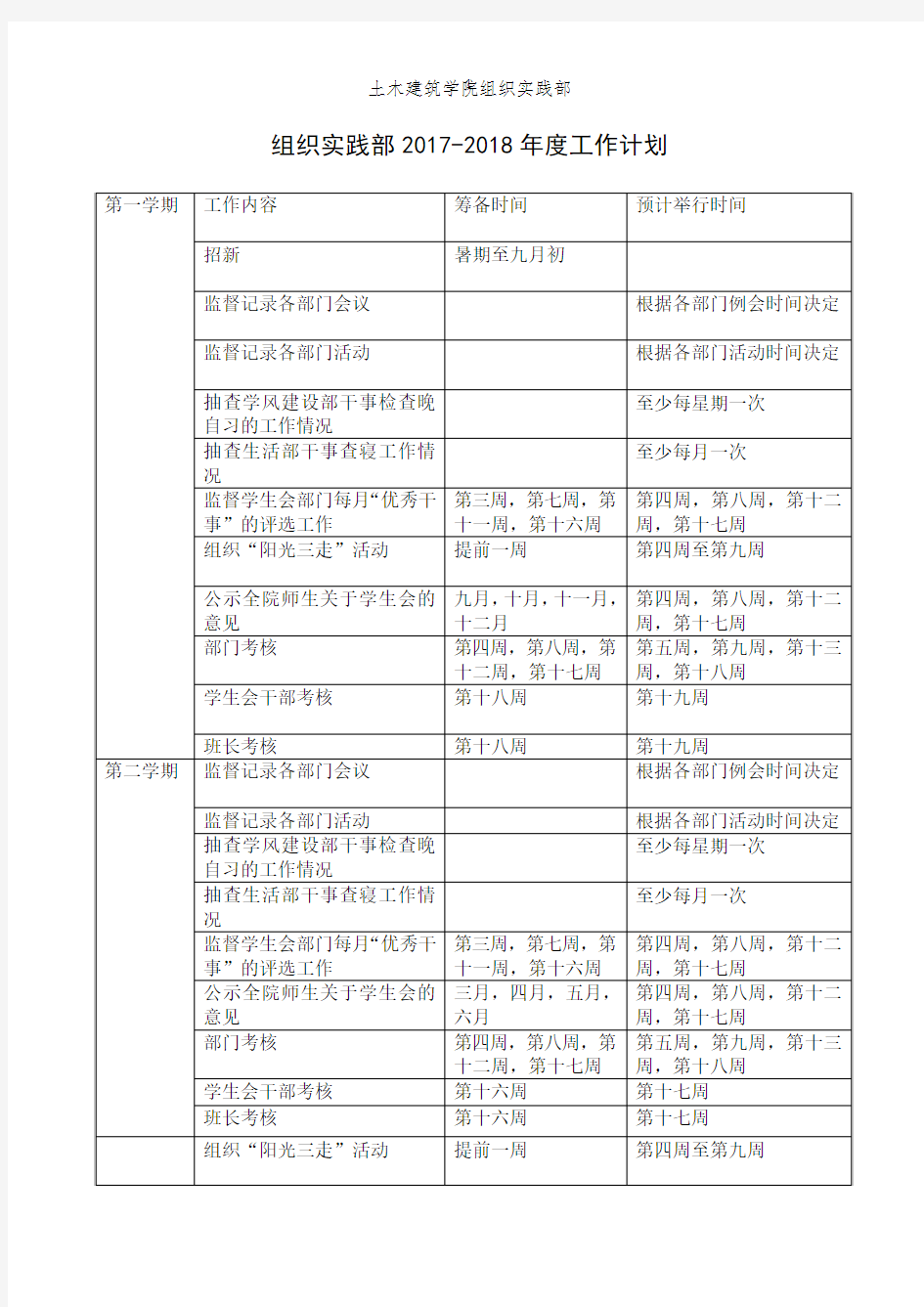 组织实践部工作计划详细版