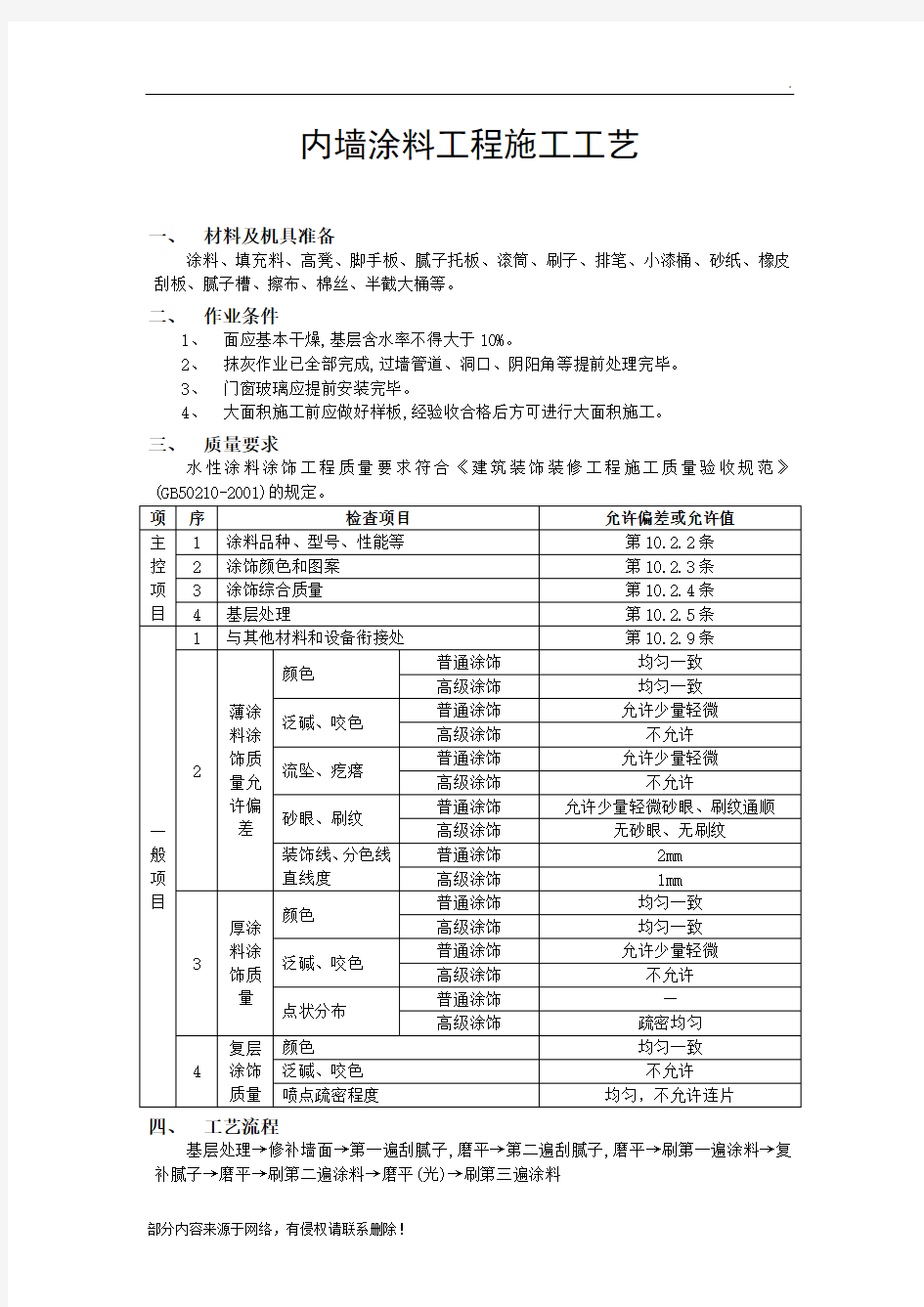 内墙涂料工程施工工艺