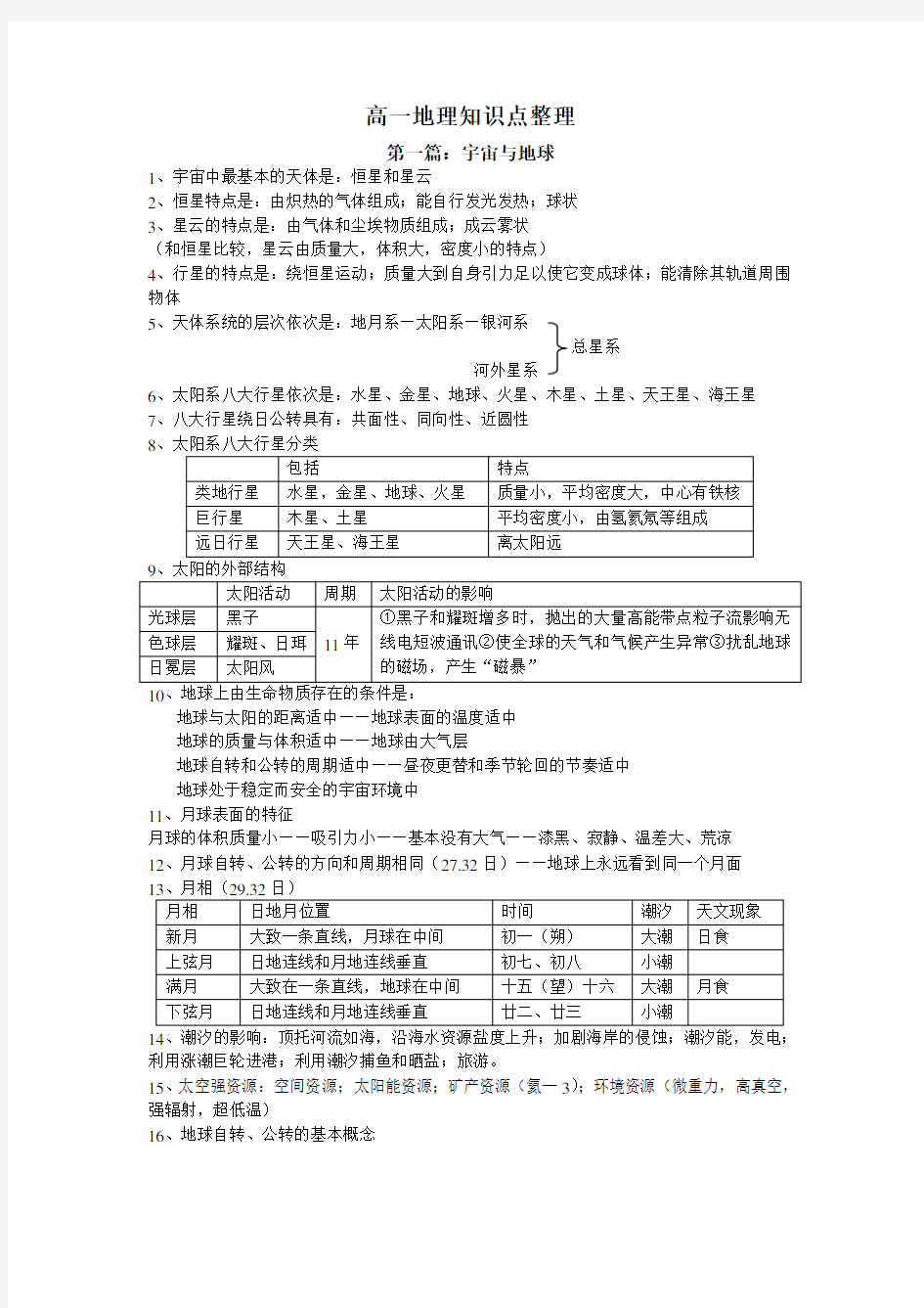 (完整版)高一地理知识点整理