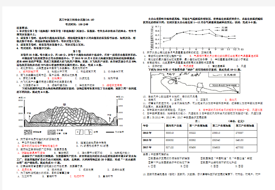 (完整)高三文综综合试题(最新)