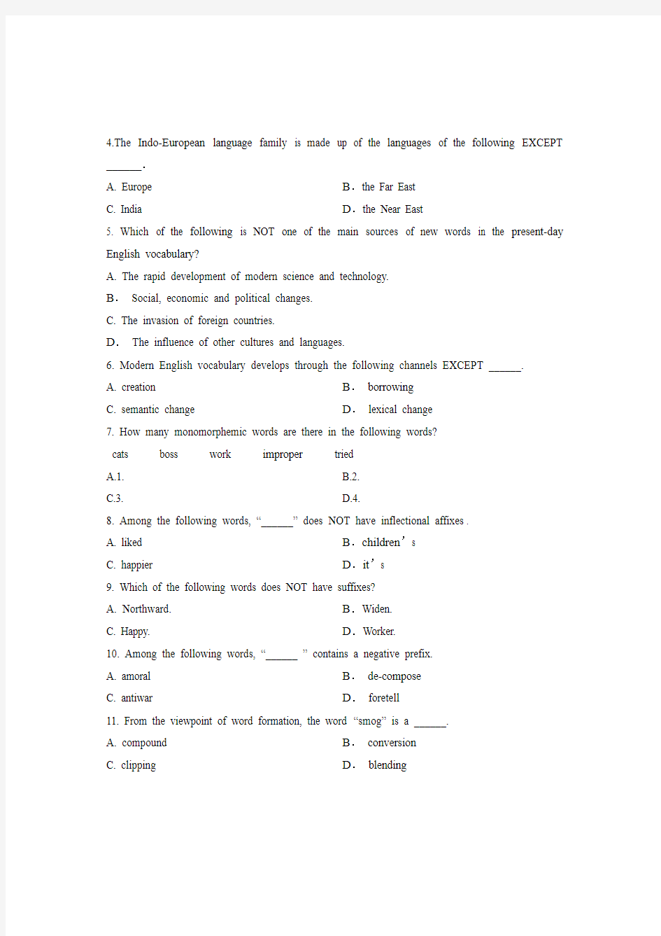 全国2014年4月00832英语词汇学自考试题