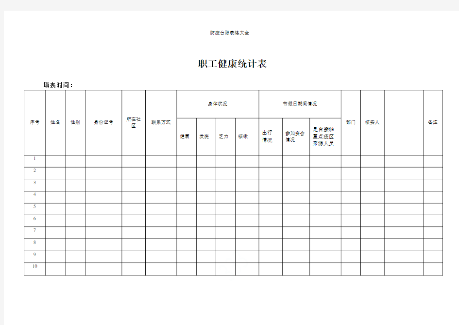 防疫台账表格大全