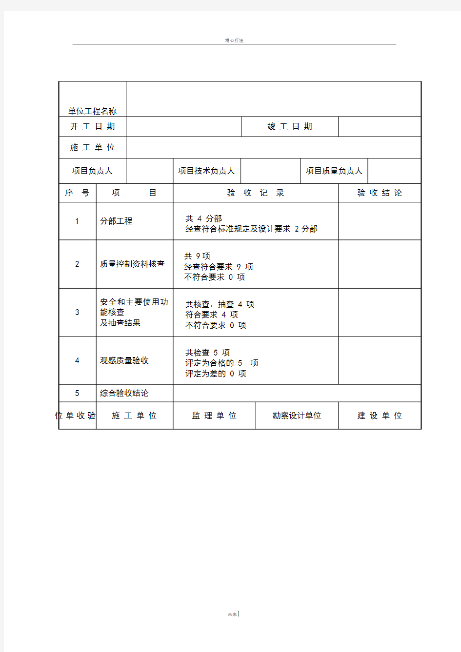 桥梁单位工程质量验收记录表