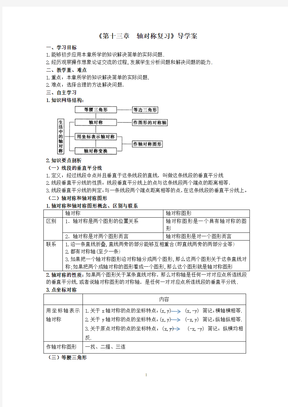 《第十三章  轴对称复习》导学案(2020人教版)