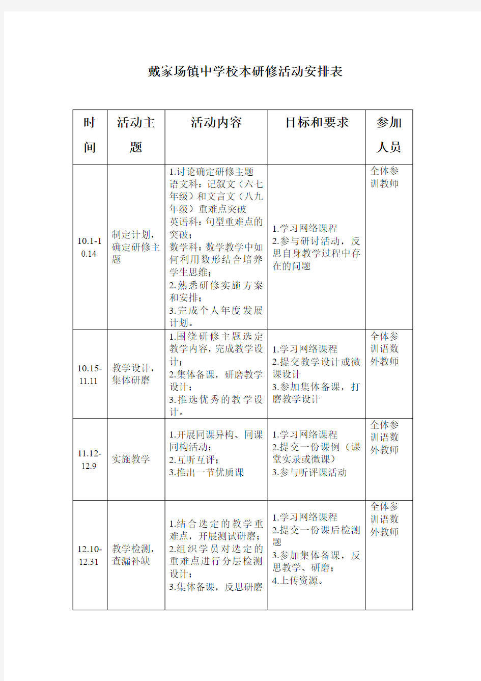 2016整合培训校本研修活动安排表