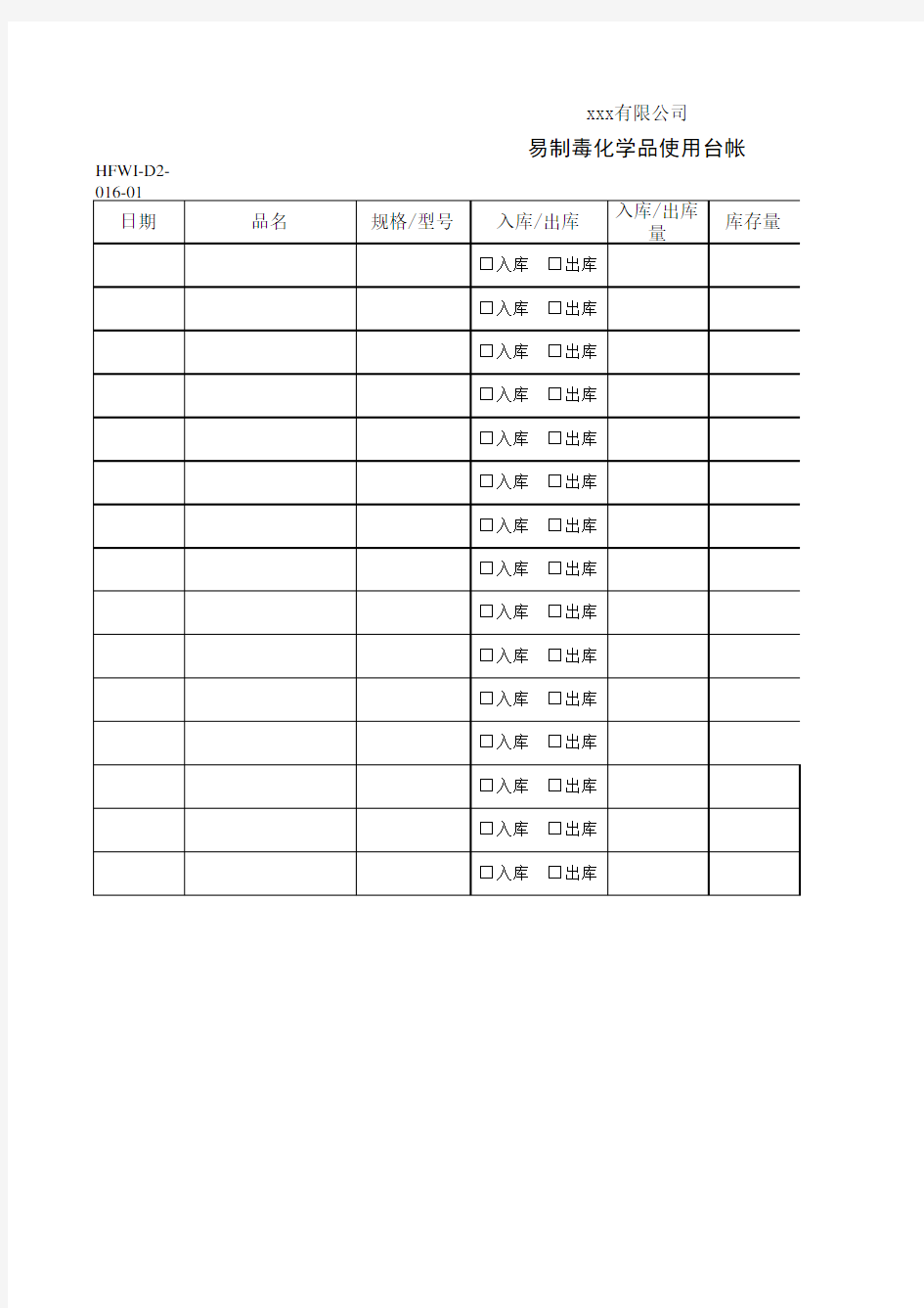 易制毒化学品使用台帐