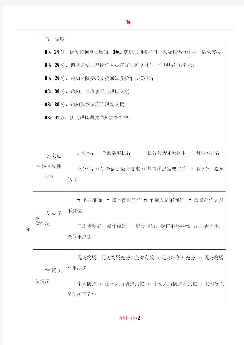 事故应急预案演练记录(煤气中毒)