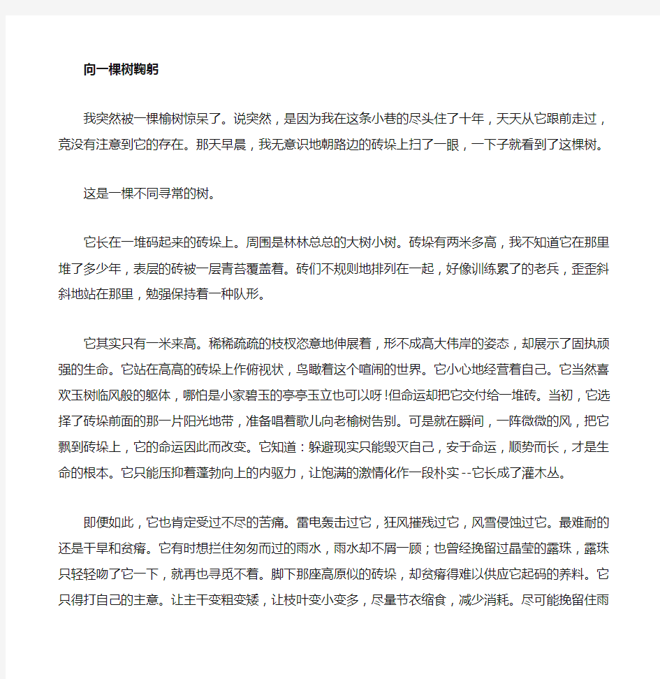 像一棵树鞠躬阅读题及答案