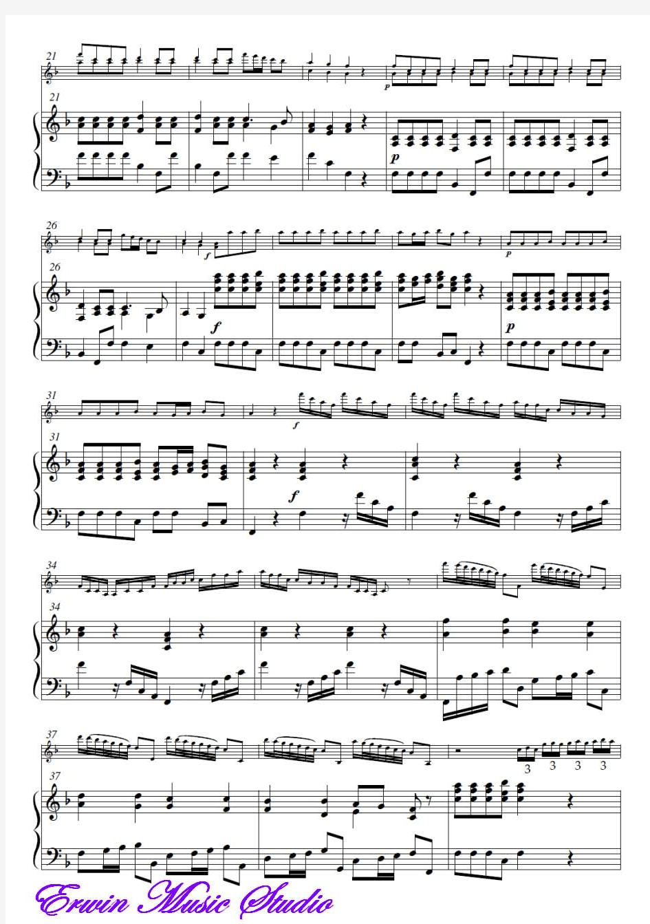Piano安东尼奥·维瓦尔第《F大调小提琴协奏曲〝秋〞》作品.8.第3号.选自四季小提琴曲谱 钢琴伴奏曲谱