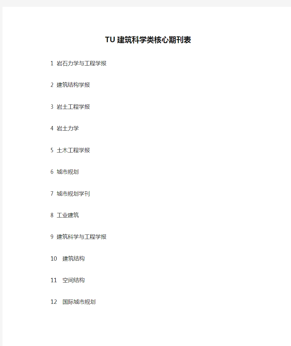 TU建筑科学类核心期刊表