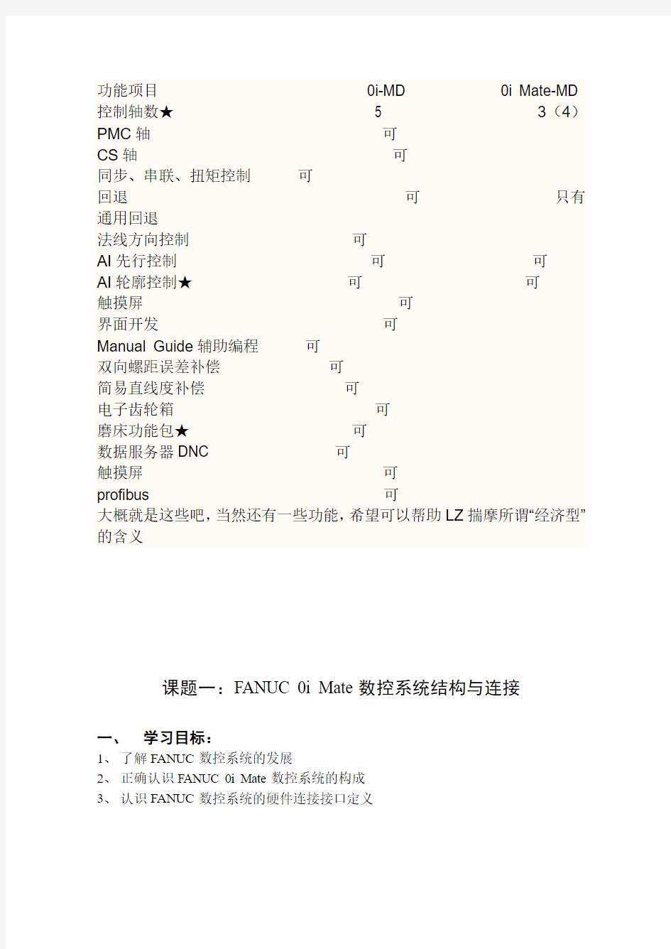 FANUC 0i Mate-MD与0iMD数控系统的区别