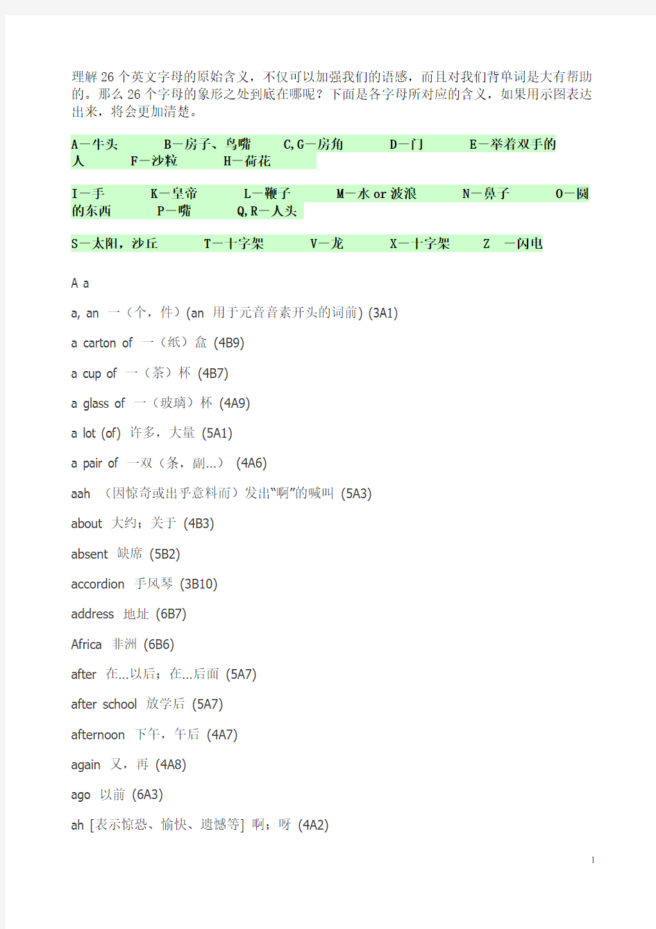 理解26个英文字母的原始含义