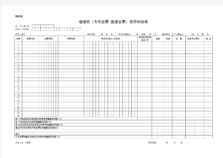 增值税(专用普通)发票使用明细表