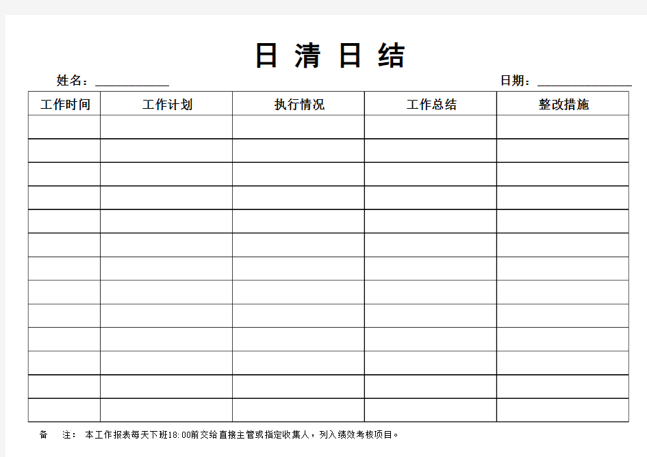 日清日结表