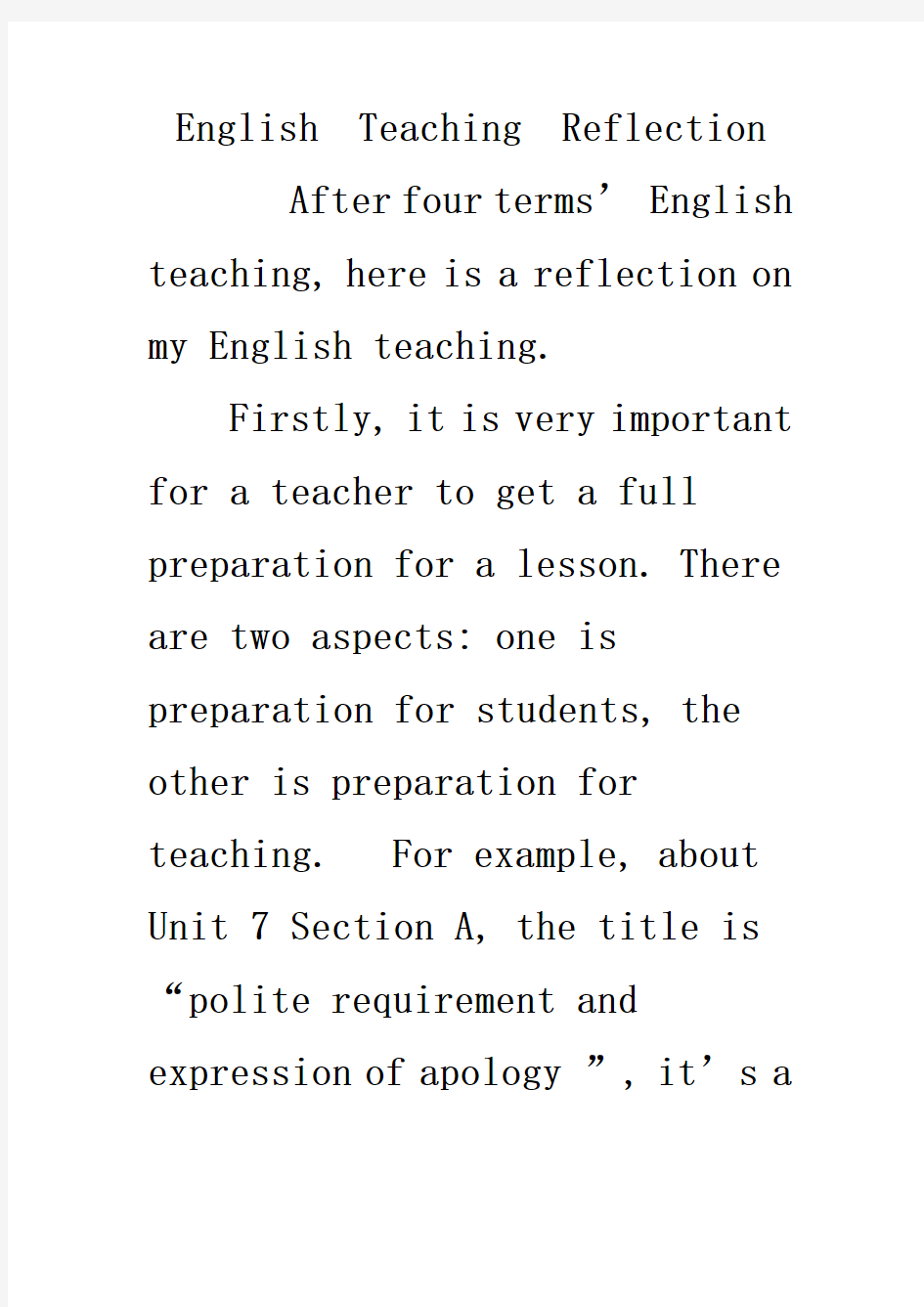 English Teaching Reflection