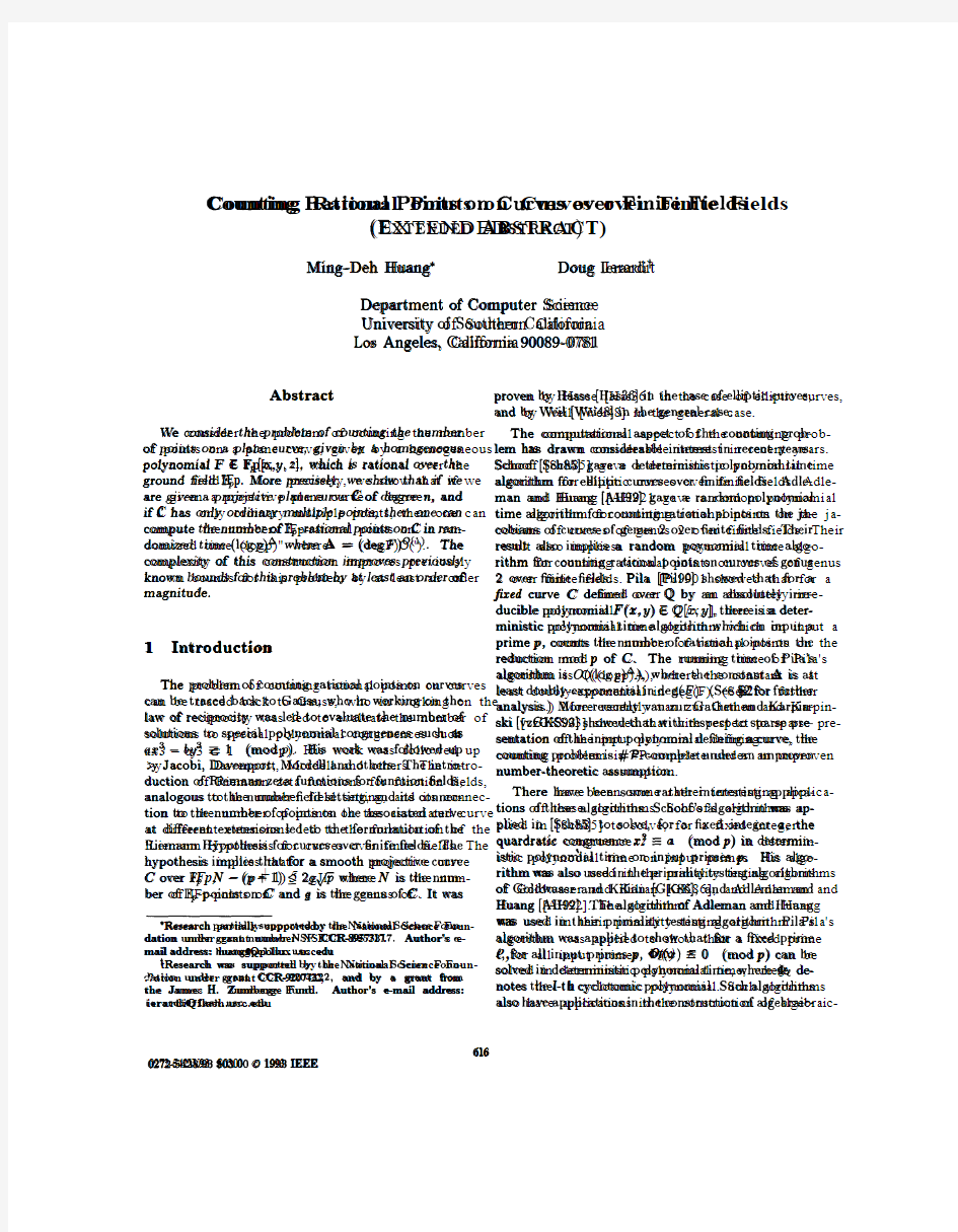 Counting Rational Points on Curves over Finite Fields (EXTENDED ABSTRACT)