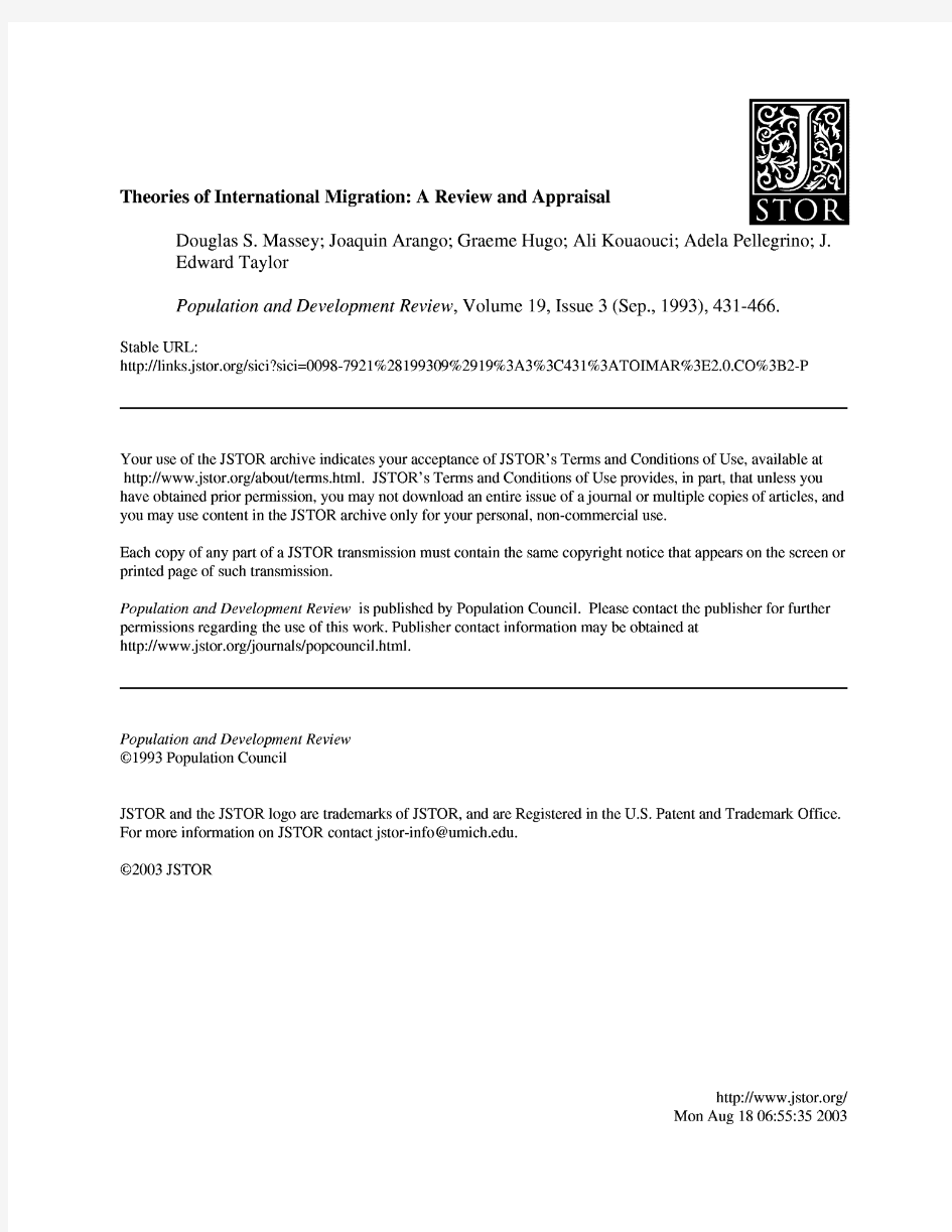 Douglas Massey 2-Theories of international migration-review and appraisal