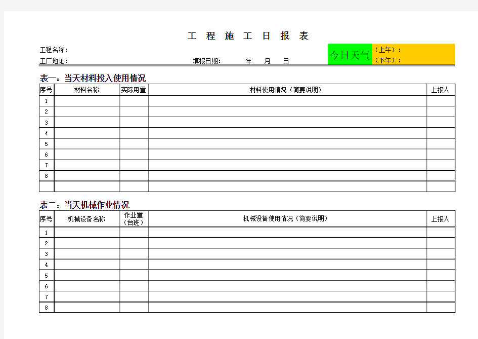 工程施工日报表