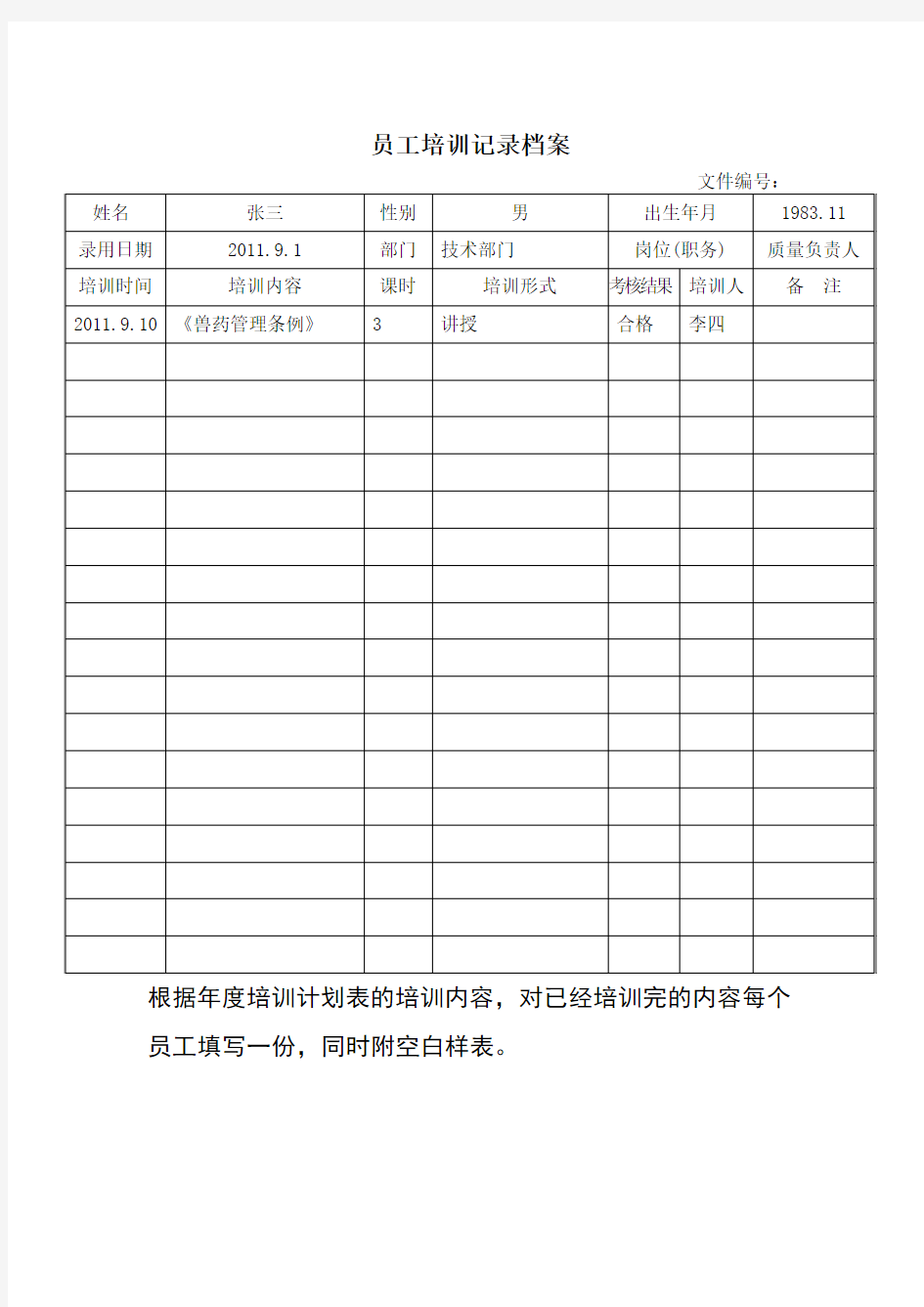 填写模板 记录表格