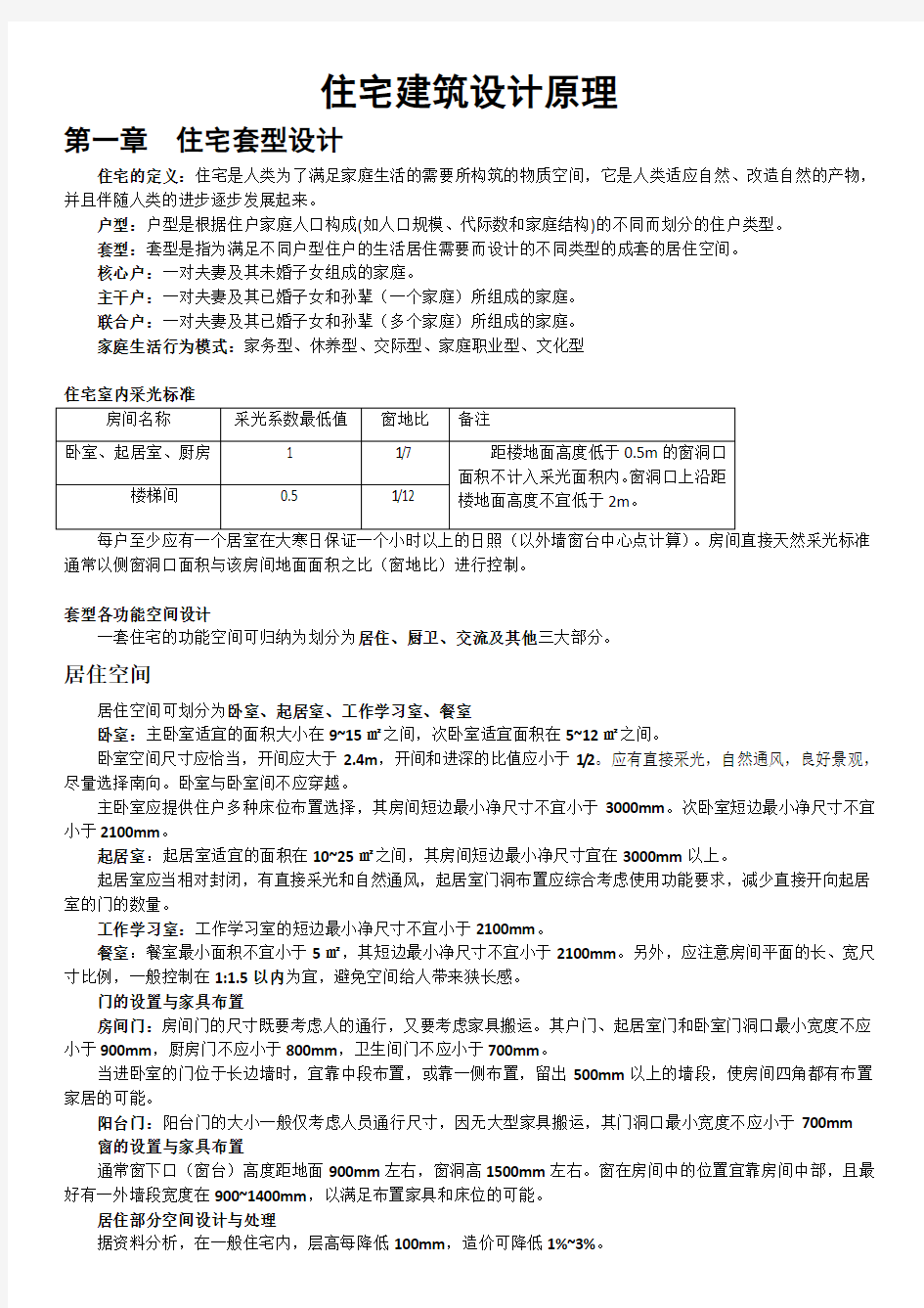 住宅建筑设计原理第三版重点整理