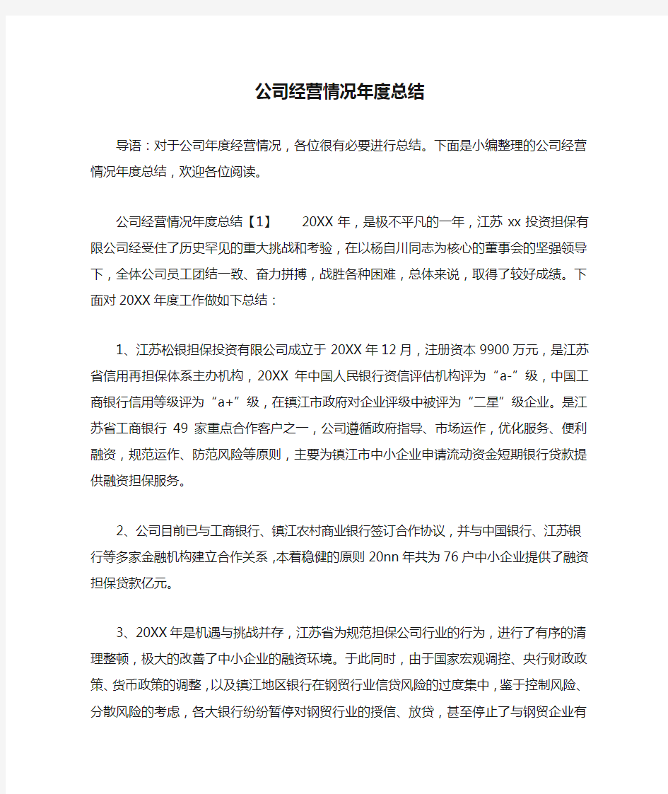 公司经营情况年度总结