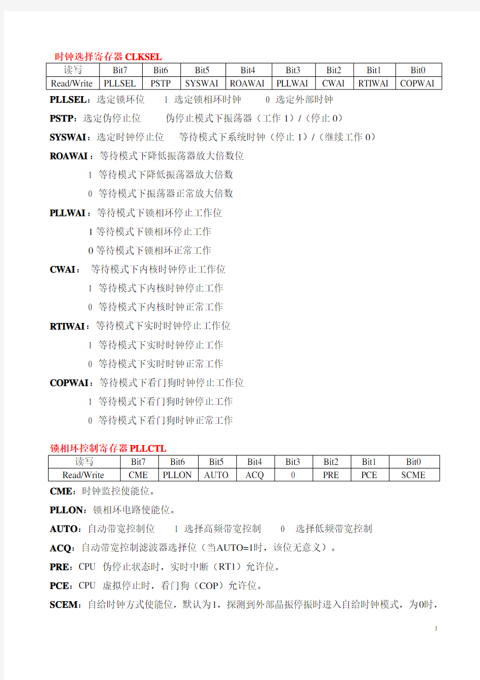 飞思卡尔寄存器使用