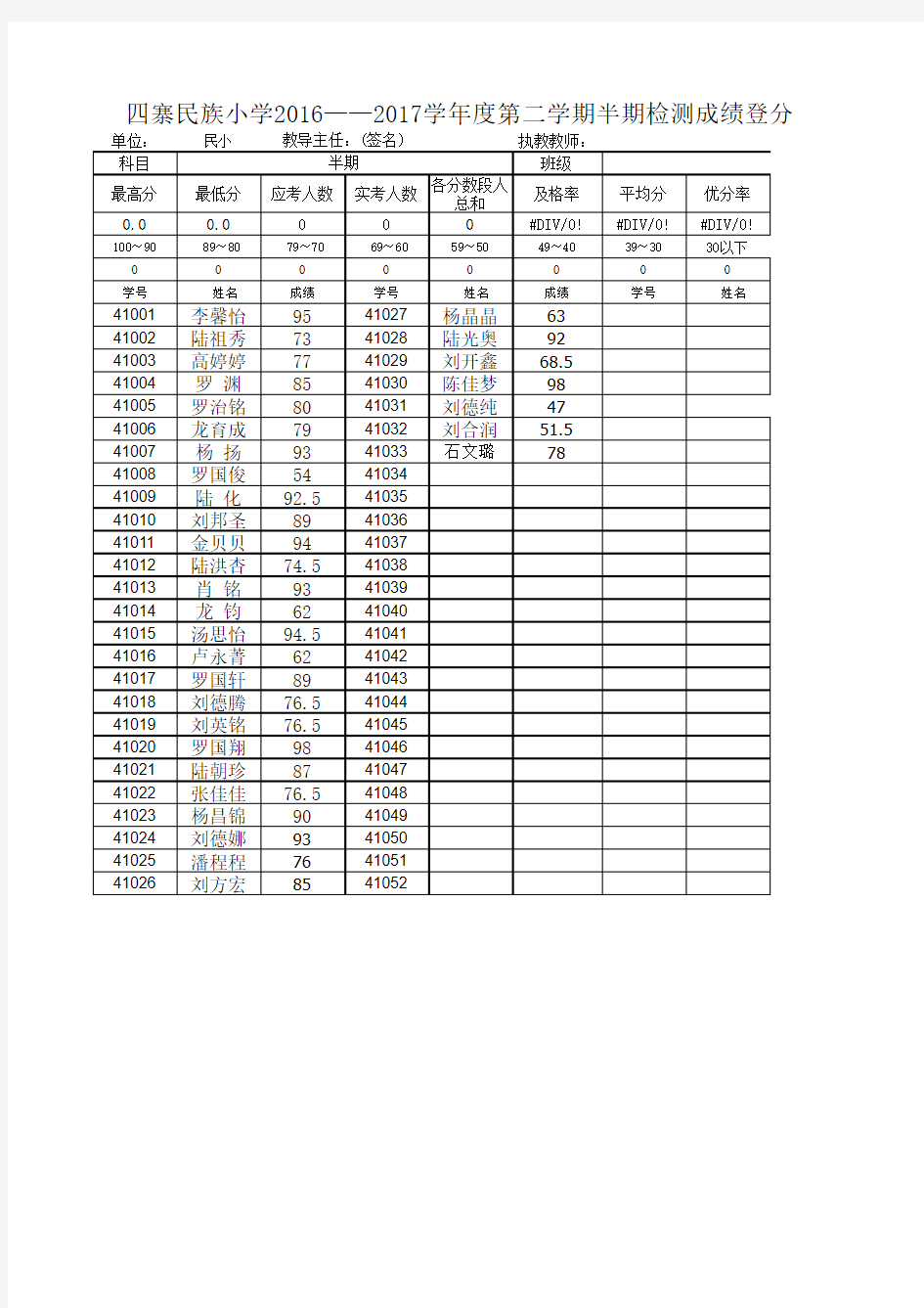 成绩登分表