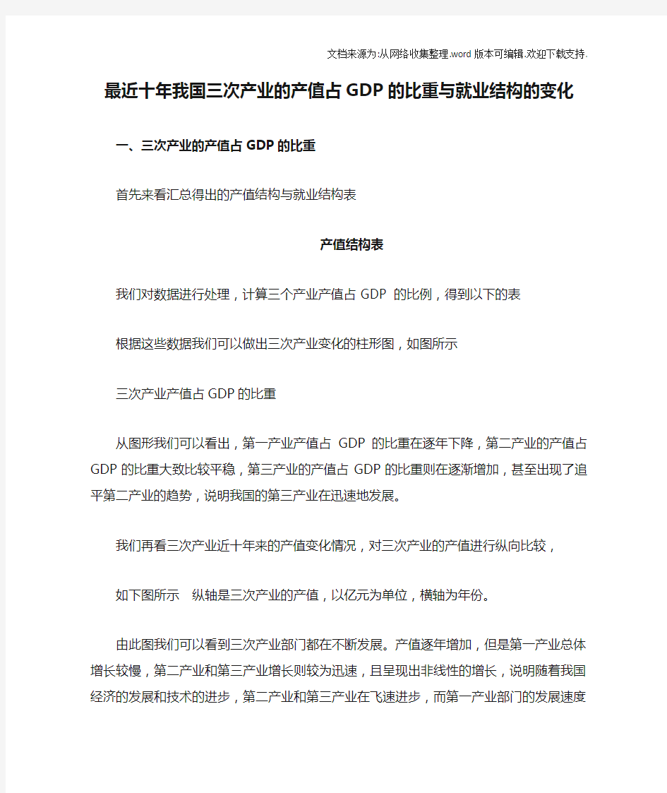 最近十年我国三次产业的产值占GDP的比重与就业结构的变化