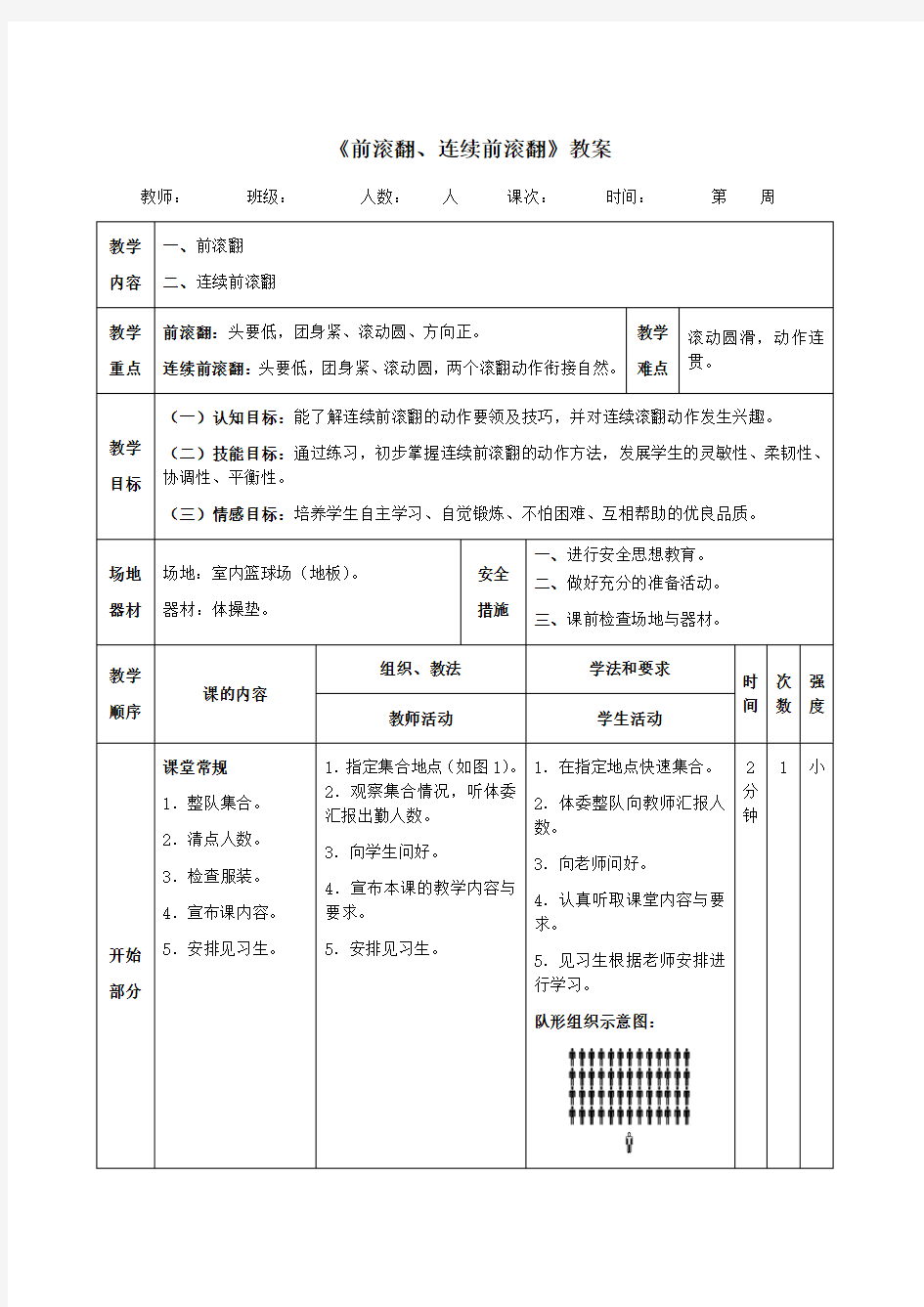 《前滚翻、连续前滚翻》教案