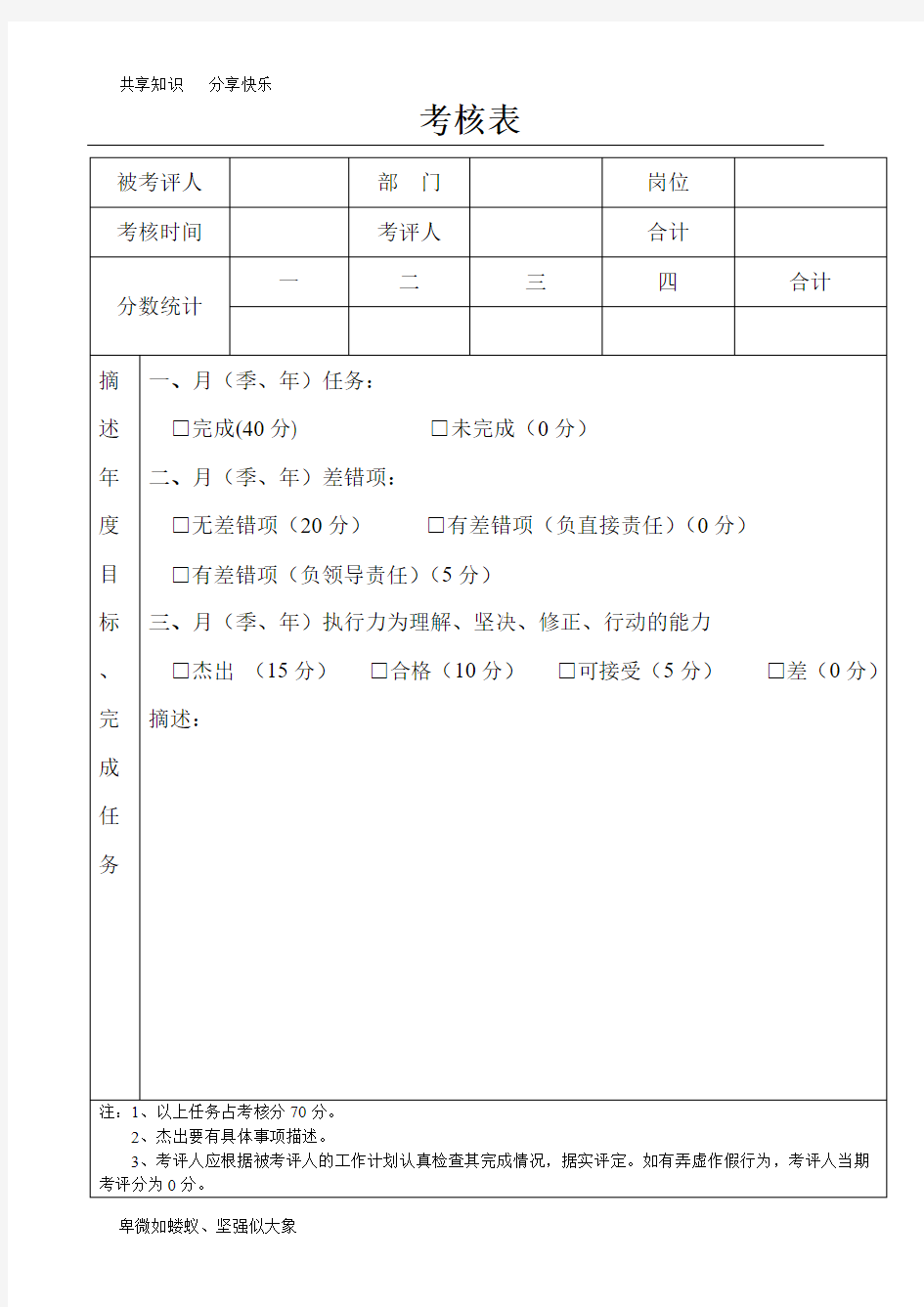 考核表模板