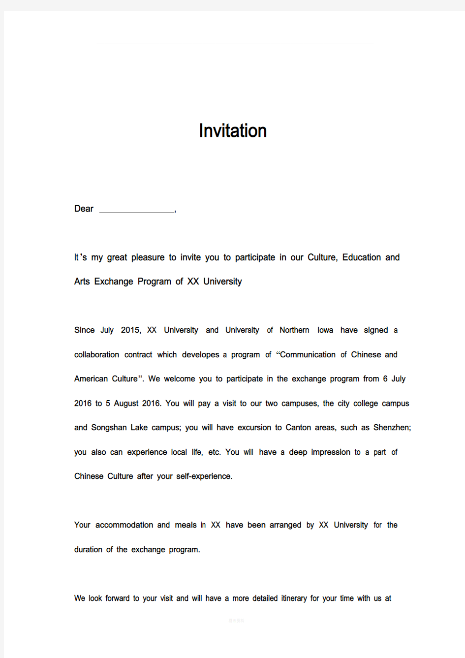 英文邀请函模板invitation-letter