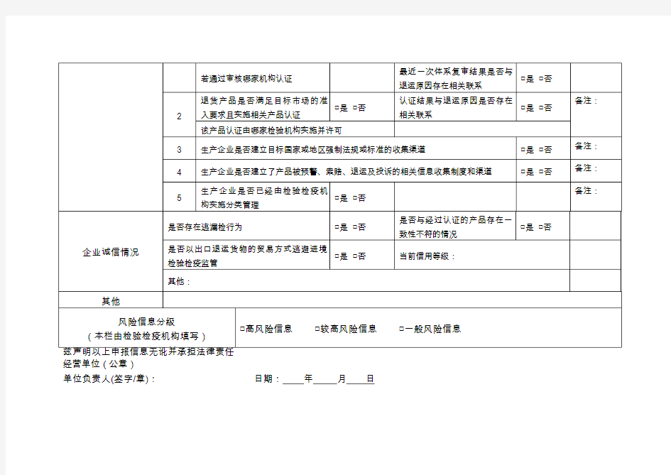 出口退运货物追溯调查情况说明表参考模板