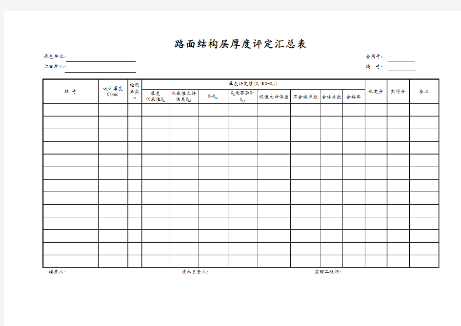 路面结构层厚度评定汇总表