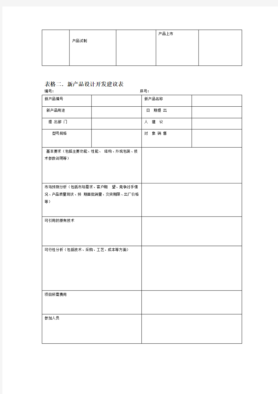 新产品开发计划表