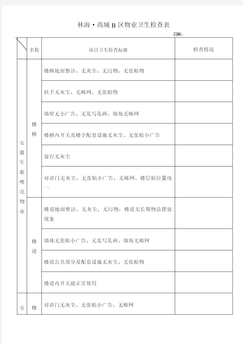 物业卫生检查表