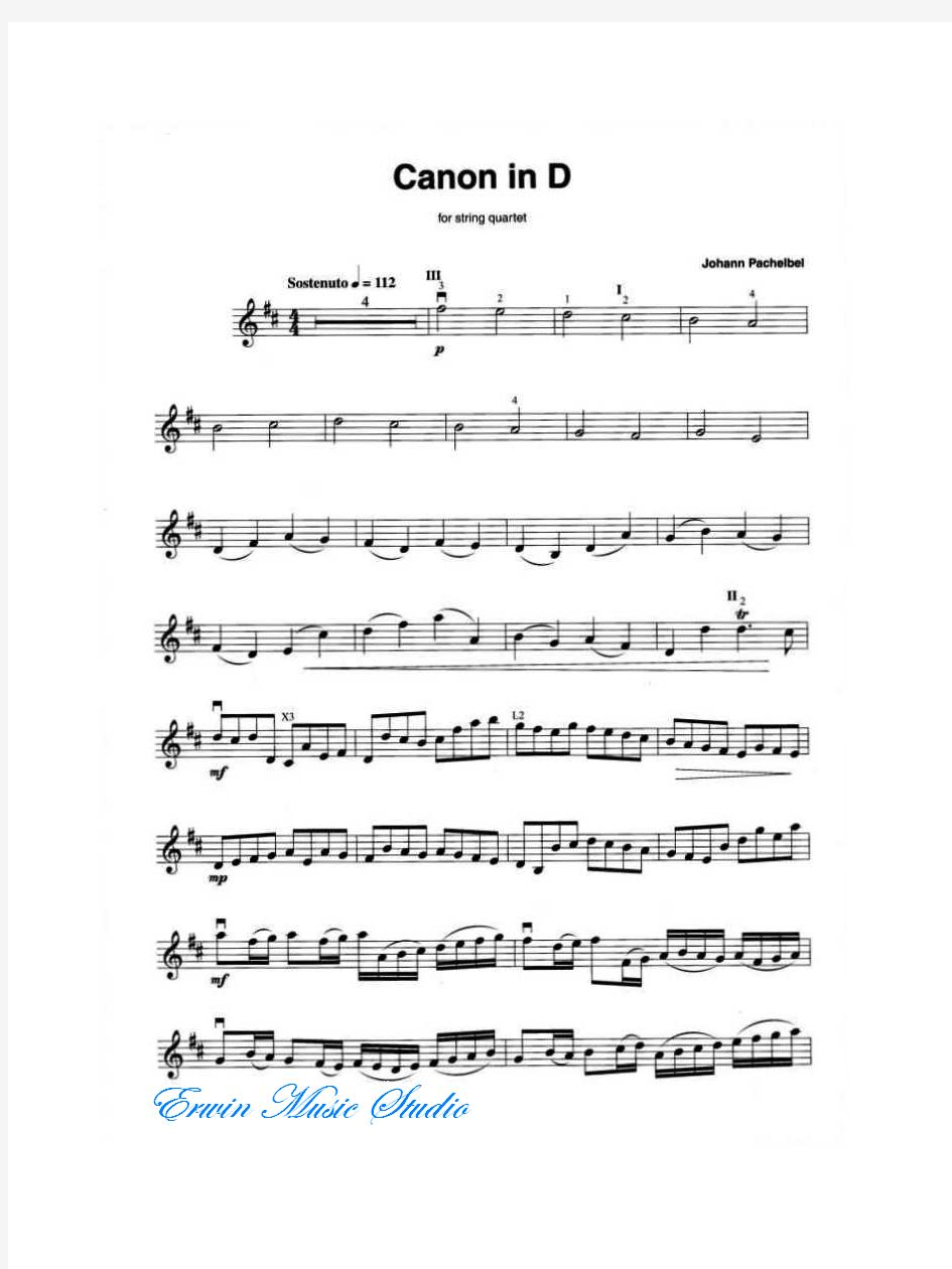 Canon In D 卡农 小提琴谱